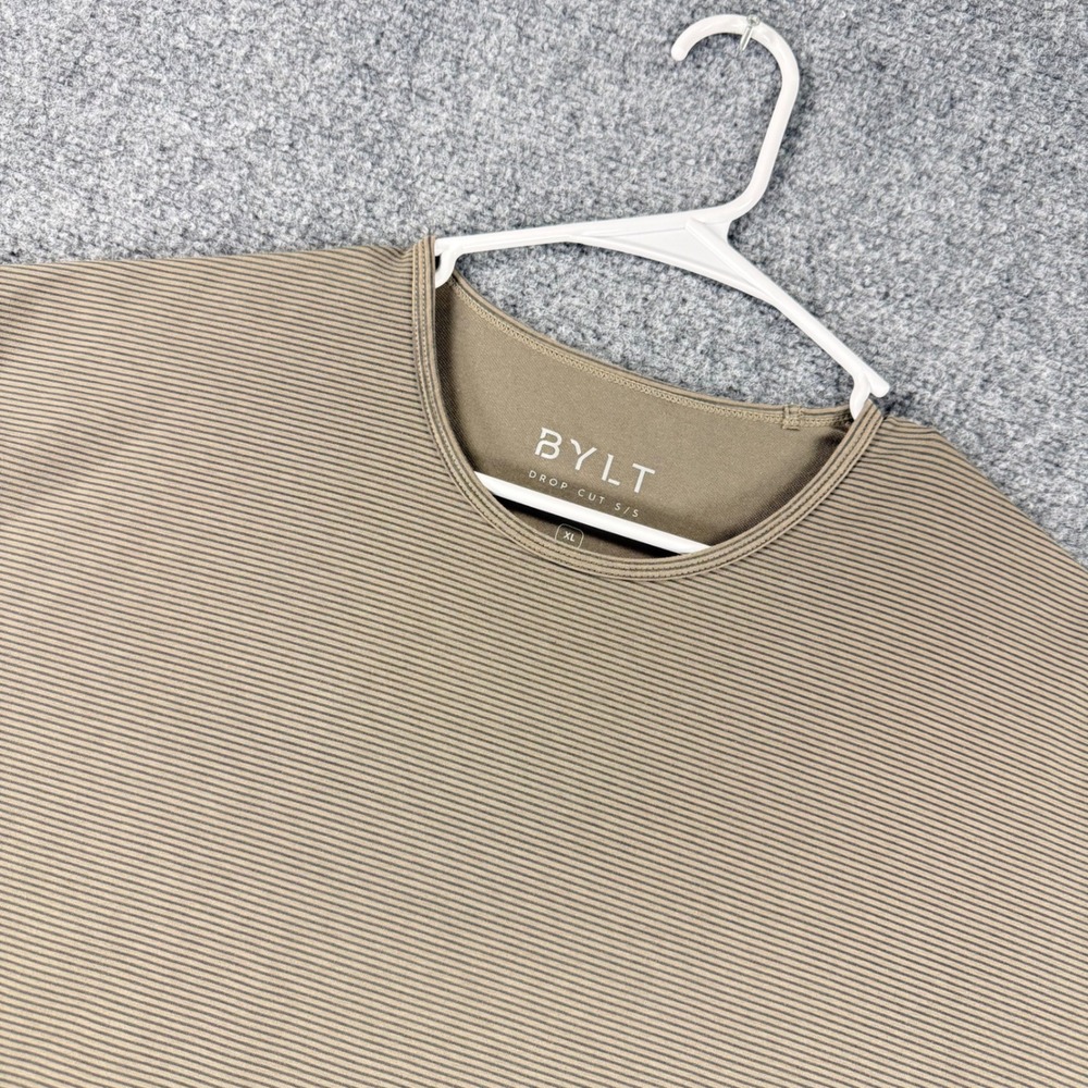 BYLT Drop Cut Lux T-Shirt Men's XL Tan Striped Short Sleeve Cotton Blend